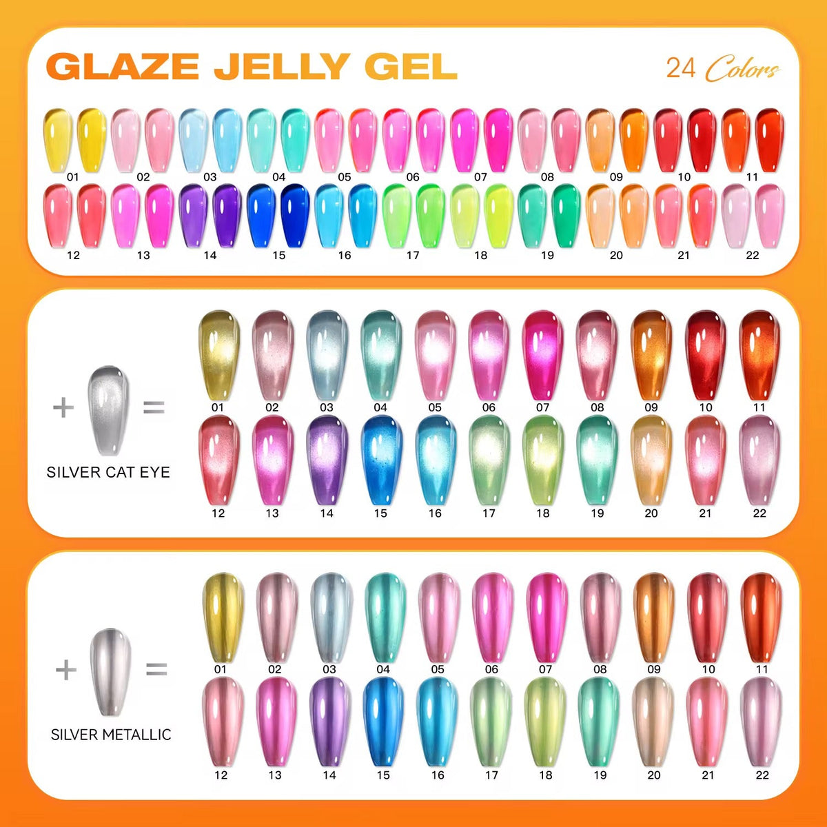 Nacy Glaze Jelly 3in1 Cat Eye Set 24 Colors Gel 0.5oz
