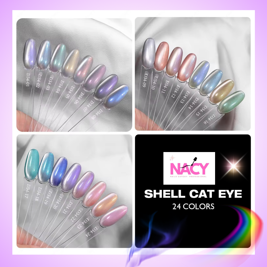 Nacy Shell Auora Cat Eye Set 24 Colors / Free color chart Book display