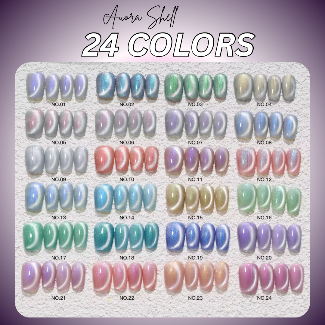 Nacy Shell Auora Cat Eye Set 24 Colors / Free color chart Book display