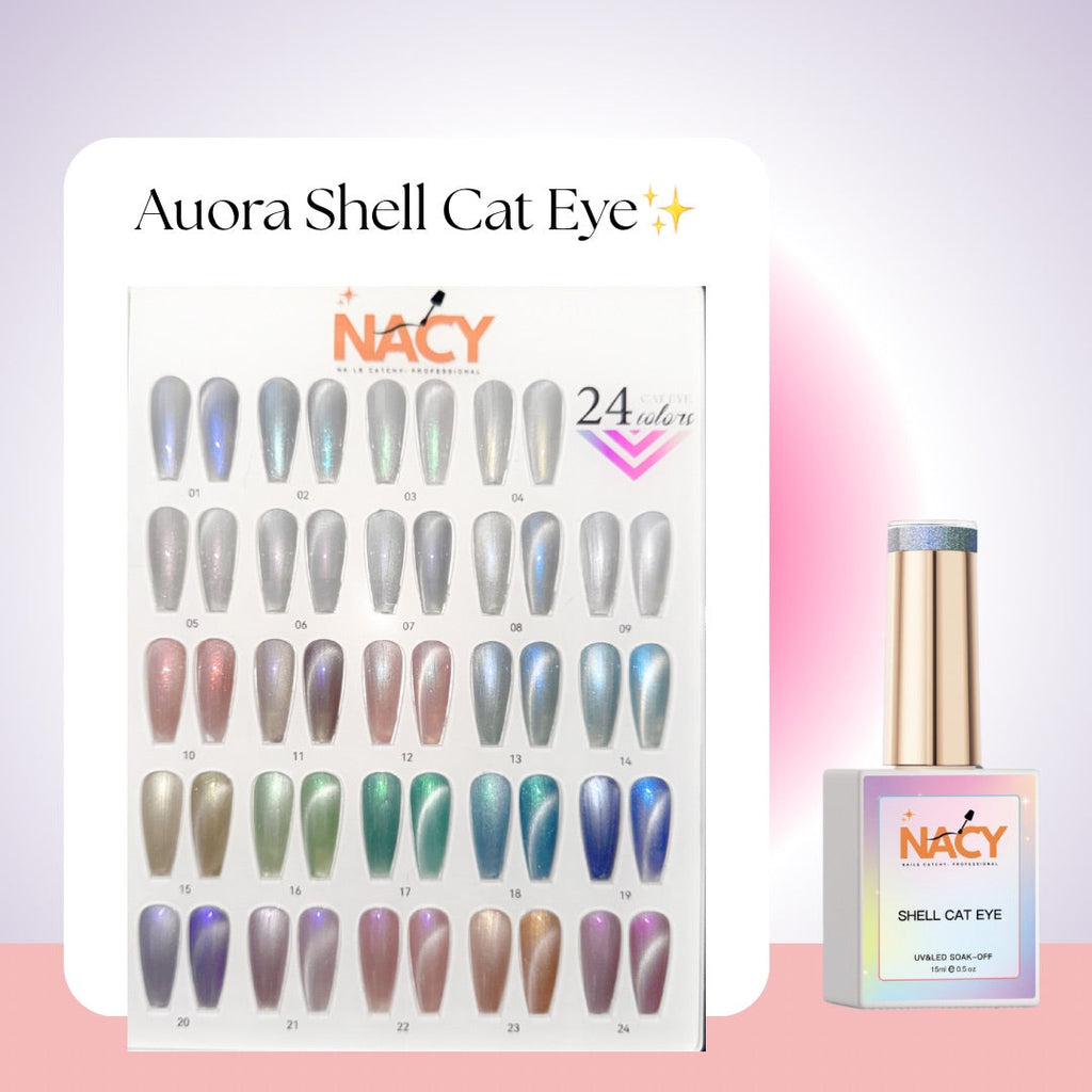 Nacy Shell Auora Cat Eye Set 24 Colors / Free color chart Book display