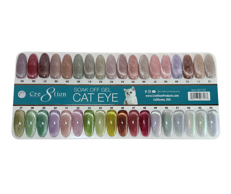 Cre8tion Cat Eye Soak Off Gel 0.5oz - Full Set 90 Colors - Cat Eye colors ( #01 - #72). Mystical Collection (#01-#12) & Saphire Cat Eye (#SC01-#SC06) w/ 2 Round Shape Magnet