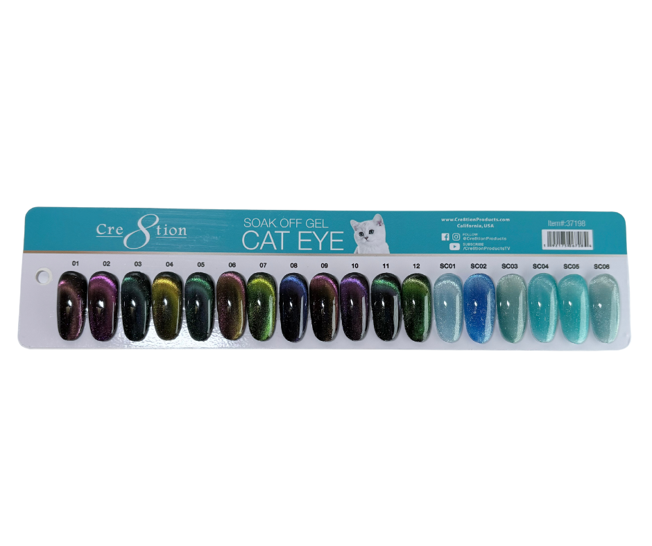 Cre8tion Cat Eye Soak Off Gel 0.5oz - Full Set 90 Colors - Cat Eye colors ( #01 - #72). Mystical Collection (#01-#12) & Saphire Cat Eye (#SC01-#SC06) w/ 2 Round Shape Magnet