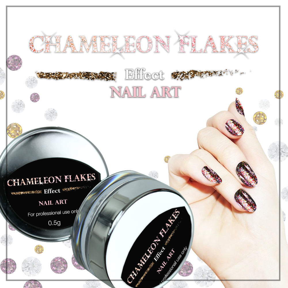 Cre8tion Nail Art Chrome - Chameleon Flakes Full Set - 40 Colors - Free 6 pcs Top Coats W/ 1 Color chart