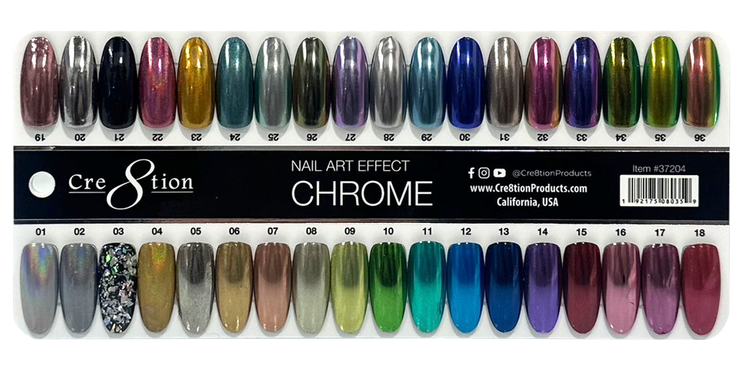Cre8tion Chrome Pigment 1g - Full 54 colors( Free 1 Color Chart & 1 Chrome Base/Top + 1 Extension Top Coat)