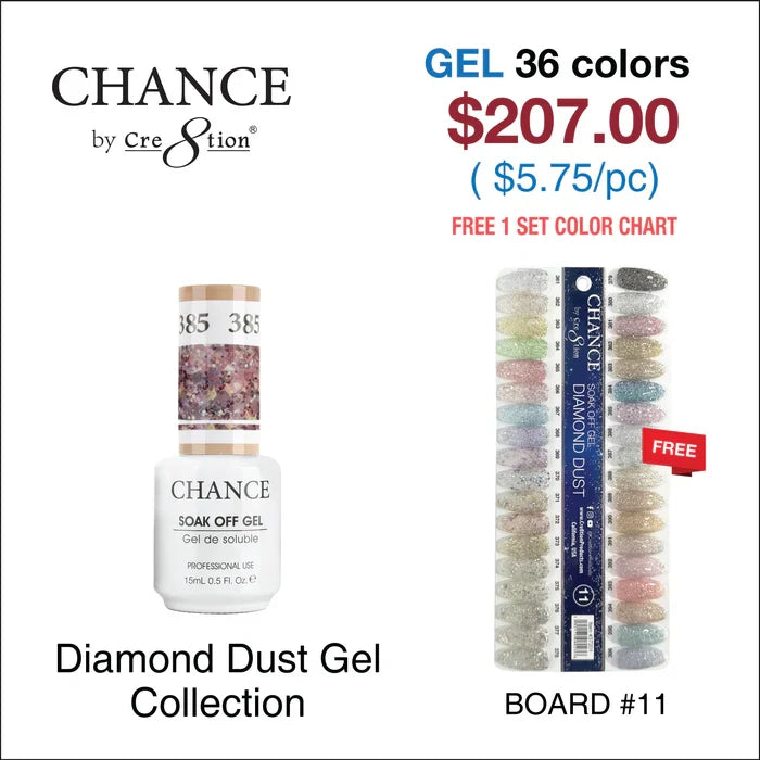 Chance Soak Off Gel 0.5oz - Diamond Dust Collection - Full set 36 New Colors #361 - #396