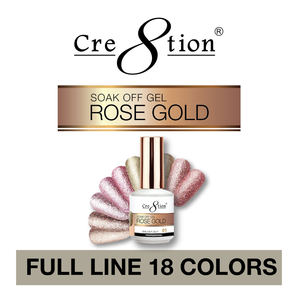 Cre8tion Rose Gold Full 18 Colors Gel ( Free 3pcs Top Coats & 1 set Color Chart )