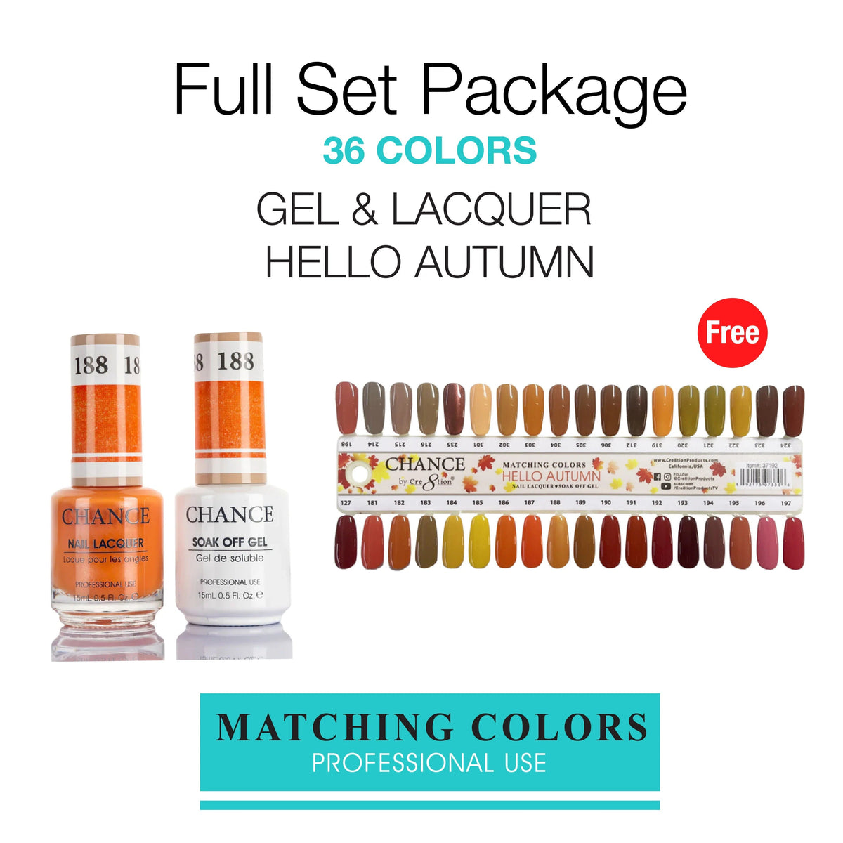 Chance Gel/Lacquer & Dip Powder Matching Trio Full Set 36 Colors Autumn Season (Free Color Chart