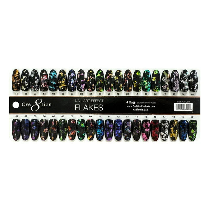 Cre8tion Nail Art Chrome - Chameleon Flakes Full Set - 40 Colors - Free 6 pcs Top Coats W/ 1 Color chart